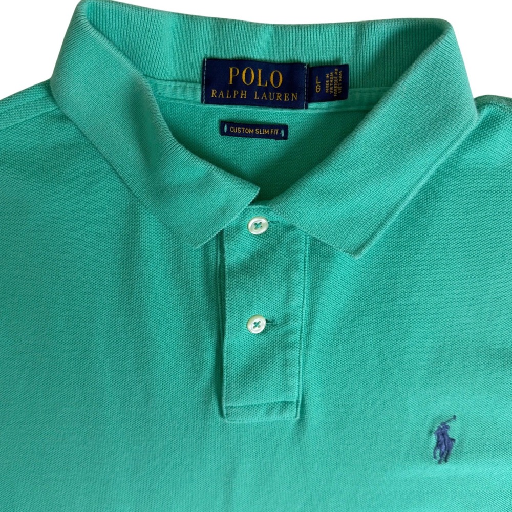 Polo Ralph Lauren Polo Shirt Mens Large Green Custom Slim Fit Short Sleeve Pique